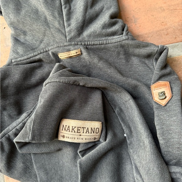 Women's Large Naketano Hoodie Gray Solid Pullover - Picture 7 of 7